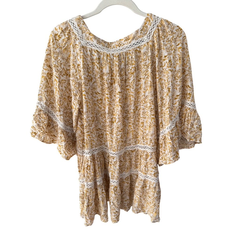 Free People Talk About It Floral Tunic Mini Dress Boho Bell Sleeve XS - Picture 4 of 7